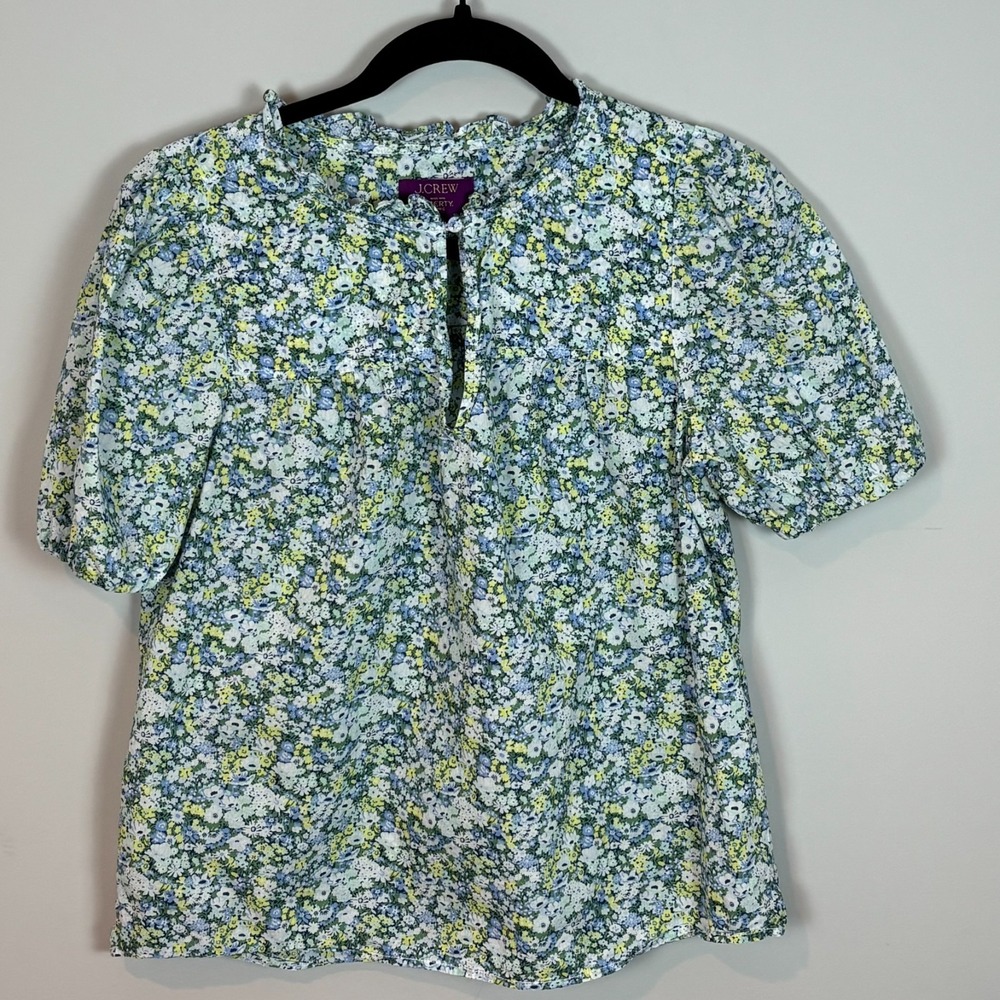 J.Crew Ruffle Trim Short Sleeve Liberty Thorpe Hill Fabric Womens XS Cottagecore